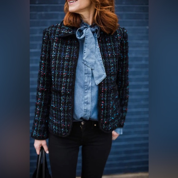 Ann Taylor NWOT Tweed Fringe Collared Career Elegant Blazer Sz 10 Old Money - Picture 2 of 11